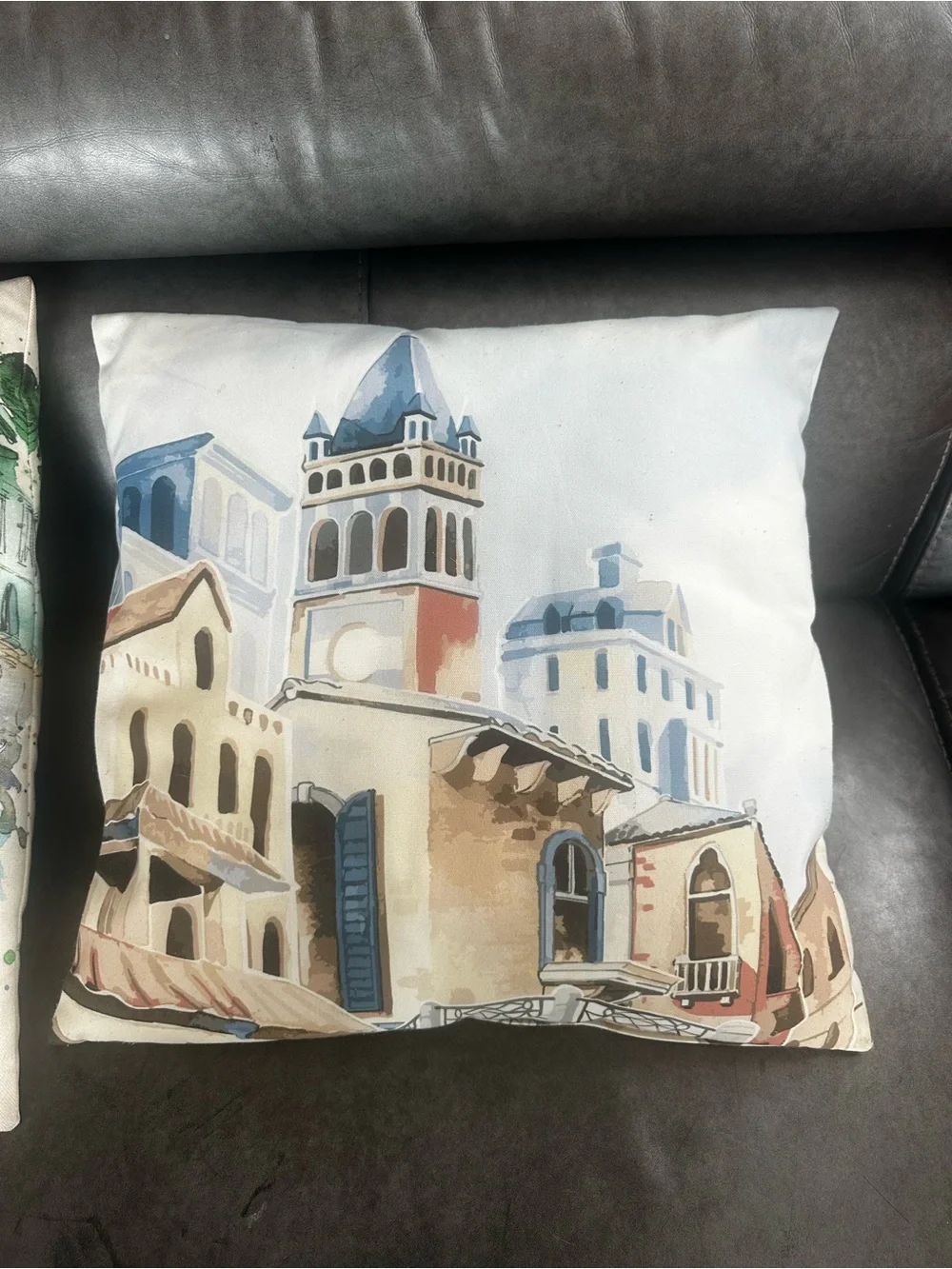 Set of 3 Italian Coastal & Village Watercolor Decorative Throw Pillows